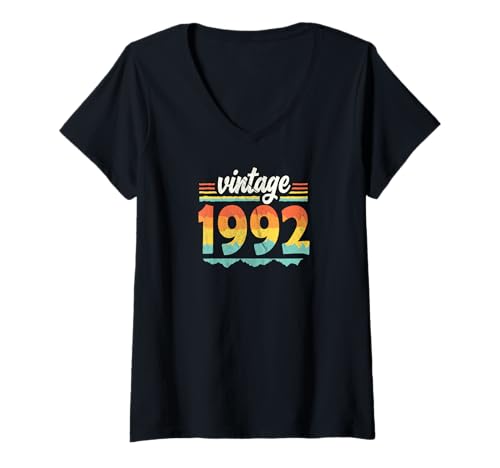 Damen Vintage 1992 Retro Geburtstagsjahr Geschenkidee T-Shirt mit V-Ausschnitt Damen Vintage 1992 Retro Geburtstagsjahr Geschenkidee T-Shirt mit V-Ausschnitt von 70er Jahre Retro Geschenke für Geburtstag