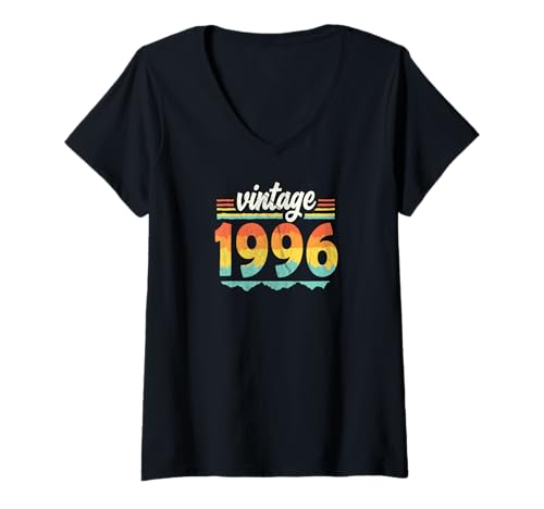 Damen Vintage 1996 Retro Geburtstagsjahr Geschenkidee T-Shirt mit V-Ausschnitt Damen Vintage 1996 Retro Geburtstagsjahr Geschenkidee T-Shirt mit V-Ausschnitt von 70er Jahre Retro Geschenke für Geburtstag