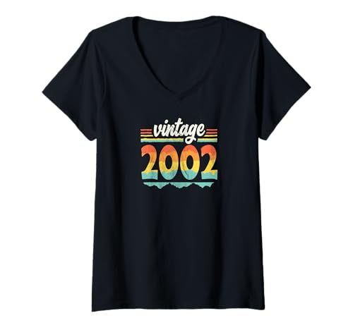 Damen Vintage 2002 Retro Geburtstagsjahr Geschenkidee T-Shirt mit V-Ausschnitt Damen Vintage 2002 Retro Geburtstagsjahr Geschenkidee T-Shirt mit V-Ausschnitt von 70er Jahre Retro Geschenke für Geburtstag