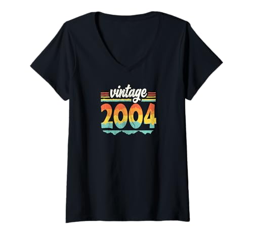 Damen Vintage 2004 Retro Geburtstagsjahr Geschenkidee T-Shirt mit V-Ausschnitt Damen Vintage 2004 Retro Geburtstagsjahr Geschenkidee T-Shirt mit V-Ausschnitt von 70er Jahre Retro Geschenke für Geburtstag