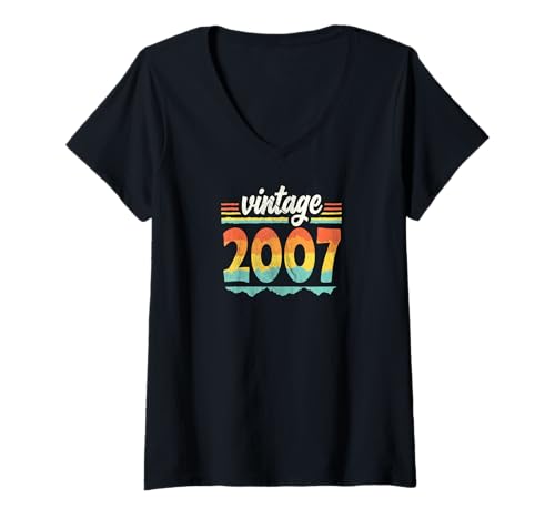 Damen Vintage 2007 Retro Geburtstagsjahr Geschenkidee T-Shirt mit V-Ausschnitt Damen Vintage 2007 Retro Geburtstagsjahr Geschenkidee T-Shirt mit V-Ausschnitt von 70er Jahre Retro Geschenke für Geburtstag