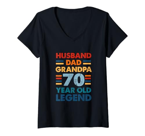 Damen Vintage 70. Geburtstag Spruch für 70 Jahre Alten Papa und Opa T-Shirt mit V-Ausschnitt von 70th Birthday 70 Year Old Dad And Grandpa