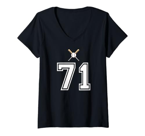 Damen 71 Nummer Baseball Style Vintage Weiß T-Shirt mit V-Ausschnitt Damen 71 Nummer Baseball Style Vintage Weiß T-Shirt mit V-Ausschnitt von 71 Nummer Baseball Style Weiß