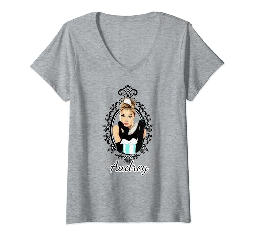 710 Shirts Damen Audrey Retro Floral V-Neck T-Shirt Grau S EU 38-40 von 710 Shirts