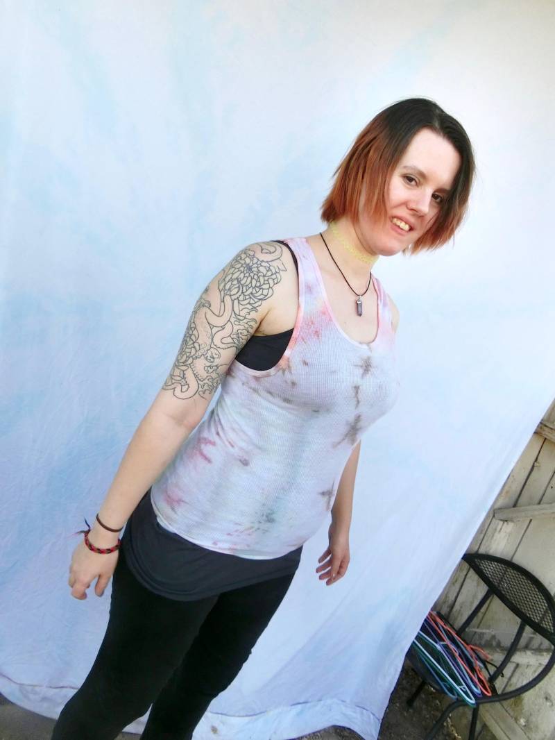 N15 - Erwachsene Large L Tie-Dye Tank Top Pastel Geode Tumblr Trippy Psychedelisch Pink Blau Lila Gemütliche Ice Dye Festival Party von 710visuals