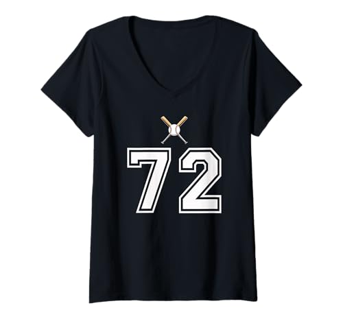 Damen 72 Nummer Baseball Style Vintage Weiß T-Shirt mit V-Ausschnitt Damen 72 Nummer Baseball Style Vintage Weiß T-Shirt mit V-Ausschnitt von 72 Nummer Baseball Style Weiß