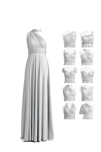 72styles Infinity Kleid mit Bandeau, wandelbares Brautjungfernkleid, lang, Übergröße, Mehrwege-Kleid, Twist-Wickelkleid, Silbergrau, Einheitsgröße Große Größen von 72styles