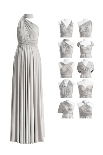 72styles Infinity Kleid mit Bandeau, wandelbares Brautjungfernkleid, lang, Übergröße, Mehrwege-Kleid, Twist-Wickelkleid, Silbergrau, Einheitsgröße von 72styles
