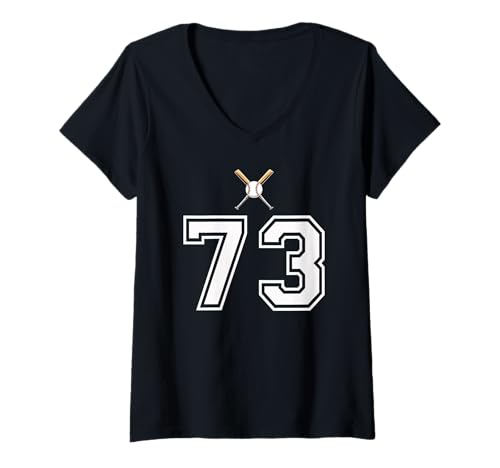 Damen 73 Nummer Baseball Style Vintage Weiß T-Shirt mit V-Ausschnitt Damen 73 Nummer Baseball Style Vintage Weiß T-Shirt mit V-Ausschnitt von 73 Nummer Baseball Style Weiß