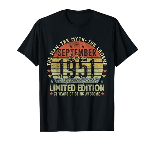 74th Birthday Gifts Vintage September 1951 74 Years Old Men T-Shirt von 74 Years Old Awesome Since September 1951 Birthday
