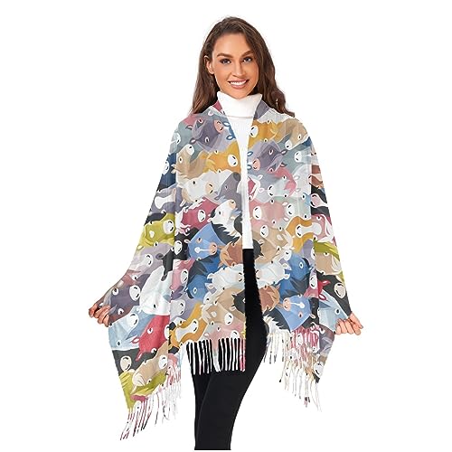 747 Damen Winter Schal Cartoon-Pferde-Esel Damen Winterschal Winter Damen Halstuch Elegante Schalcape Für Hochzeit Freizeit Geschenk 68X196Cm von 747