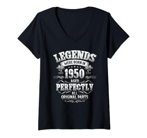 Damen 75. Geburtstag Mann Frau 75 Jahre Vintage 1950 Deko Lustig T-Shirt mit V-Ausschnitt von 75 Jahre Mann Frau Damen Herren Geburtstag