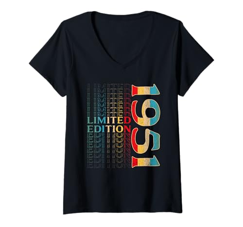 Damen 75. Geburtstag Mann Frau 75 Jahre Vintage 1951 Deko Lustig T-Shirt mit V-Ausschnitt von 75 Jahre Mann Frau Damen Herren Geburtstag