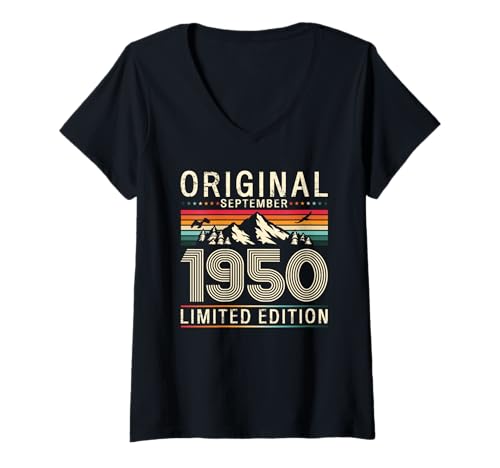 Damen 75. Geburtstag Mann Geschenk Original September 1950 T-Shirt mit V-Ausschnitt von 75. Geburtstag Geschenk Original September 1950