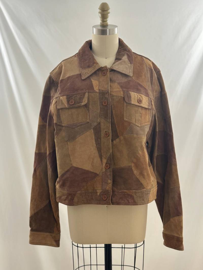 Vintage 90Er Jahre Patchwork Wildlederjacke Boho Lederjacke Mit Knöpfen von 7581Vintage