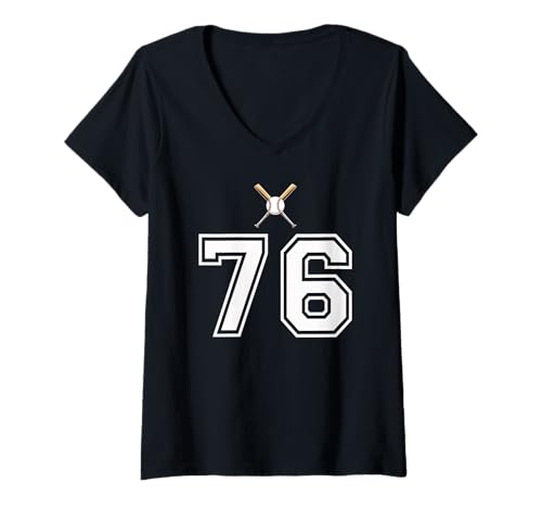 Damen 76 Nummer Baseball Style Vintage Weiß T-Shirt mit V-Ausschnitt Damen 76 Nummer Baseball Style Vintage Weiß T-Shirt mit V-Ausschnitt von 76 Nummer Baseball Style Weiß