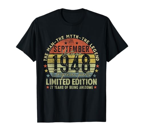 77th Birthday Gifts Vintage September 1948 77 Years Old Men T-Shirt 77th Birthday Gifts Vintage September 1948 77 Years Old Men T-Shirt von 77 Years Old Awesome Since September 1948 Birthday