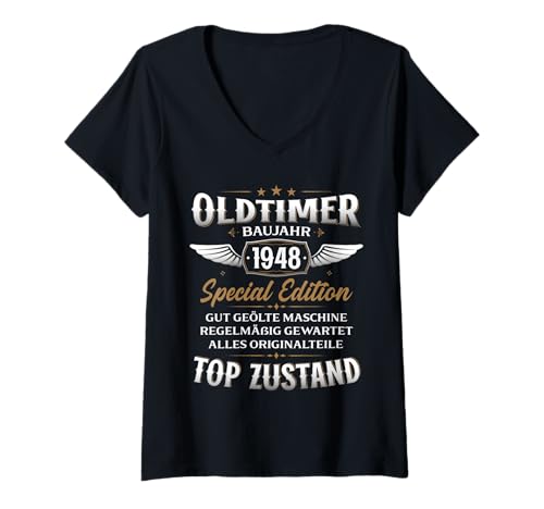 Damen 77. Geburtstag Mann Geschenk Oldtimer 1948 77 Jahre Deko T-Shirt mit V-Ausschnitt Damen 77. Geburtstag Mann Geschenk Oldtimer 1948 77 Jahre Deko T-Shirt mit V-Ausschnitt von 77. Geburtstag Geschenk Oldtimer Jahrgang 1948