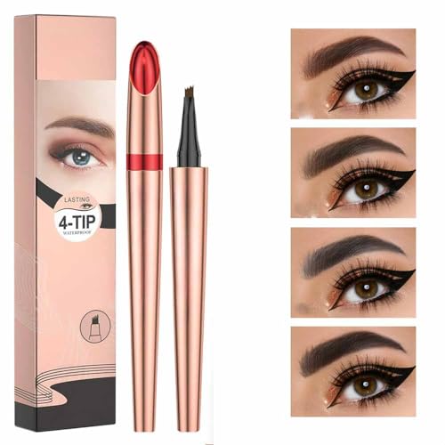 3D Augenbrauenstift Wasserfest - Microblading Mit 4 Gabelspitze Applikator, Wasserdicht, Erzeugt Mühelos Natürlich Aussehende Brauen (04# Schwarze Farbe) von 77Tkiop