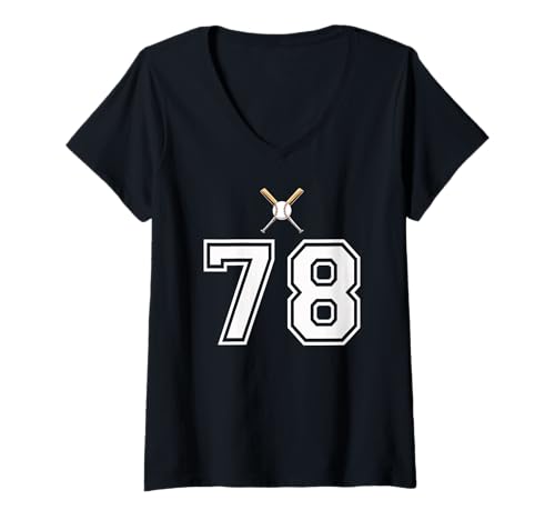 Damen 78 Nummer Baseball Style Vintage Weiß T-Shirt mit V-Ausschnitt Damen 78 Nummer Baseball Style Vintage Weiß T-Shirt mit V-Ausschnitt von 78 Nummer Baseball Style Weiß
