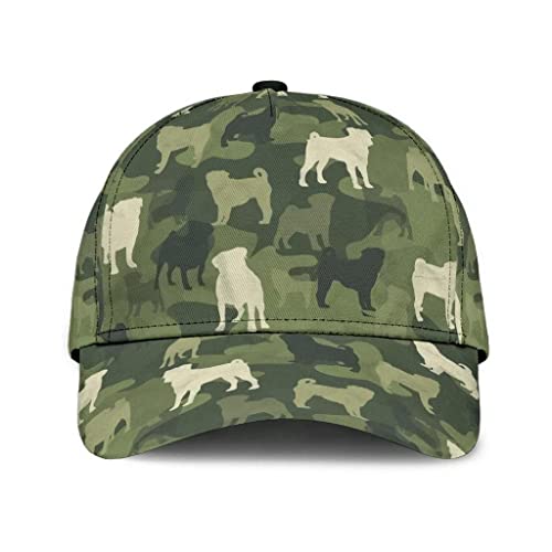 799 Herren Damen Baseball Kappen Snapback Kappe Verstellbar Vintage Angeln Hüte Für Reisen Golf Hundecamouflage, Niedliche Möpse Und Grünes Tarnungs-Militär, Geschenke Für Hundeliebhaber von 799