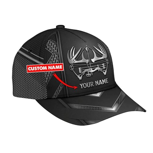 799 Herren Damen Baseballmütze Distressed Basecap Verstellbar Vintage Visier Hut Für Draussen Sport Hirsch, Metallhirsch Mit Pfeil Und Bogen Auf Schwarz, Jagdgeschenke Für Jäger von 799