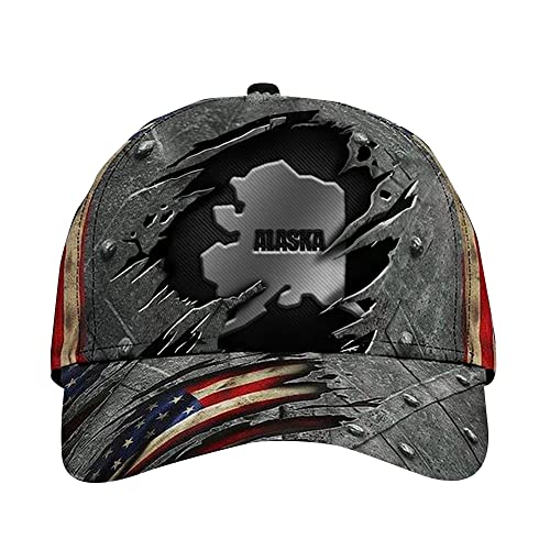 799 Herren Damen Distressed Basecap Baseball Kappe Mütze Vintage Mode Baseball Cap Amerikanische Flagge, Alaska-Karte Innerhalb Der Amerikanischen Flagge, Themenorientierte Geschenke Amerikas von 799
