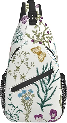 799 Sling Bag Herren Und Damen Blume Schmetterling Weiß Boho Sportliche Brusttasche Damen Arbeitstasche Frauen Brust Umhängetasche, Für Arbeit, Outdoor-Aktivitäten von 799