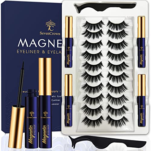 7C SevenCrown 3D Magnetic Eyelashes with Eyeliner, Cat-Eye Magnetic Lashes Natural Looking with 4 Tubes of Magnetic Liner,Upgraded Waterproof, Long Lasting,10 Pairs Reusable False Eyelashes, 7C SevenCrown 3D Magnetic Eyelashes with Eyeliner, Cat-Eye Magnetic Lashes Natural Looking with 4 Tubes of Magnetic Liner,Upgraded Waterproof, Long Lasting,10 Pairs Reusable False Eyelashes, von 7C SEVENCROWN