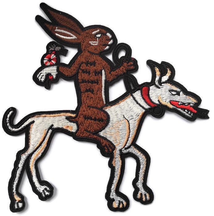 Mittelalterlicher Folklore-Aufnäher, Gestickt, Hund, Kaninchen, Aufnäher, Applikation, 15 cm von 7CraftyCats