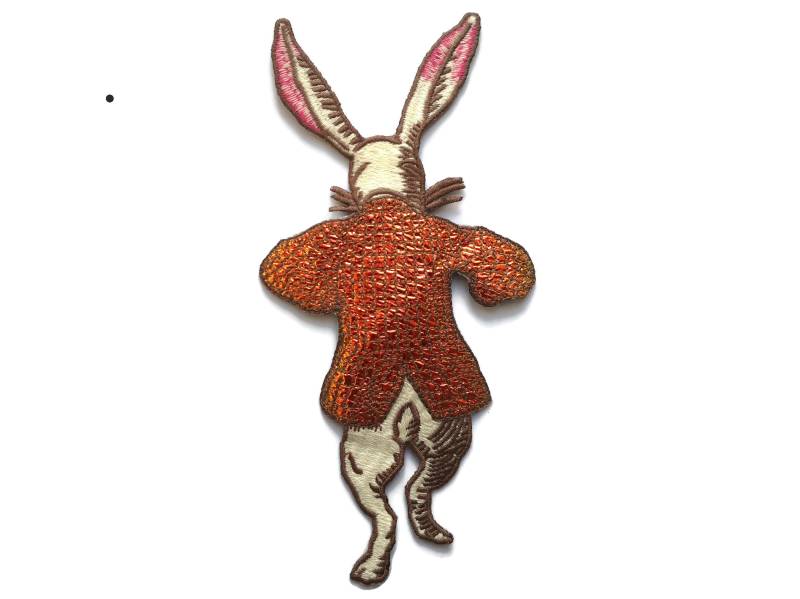 White Rabbit Alice Im Wunderland Metallic Gold Und Kupfer Gestickter Großer Aufnäher Qualität 8 " von 7CraftyCats