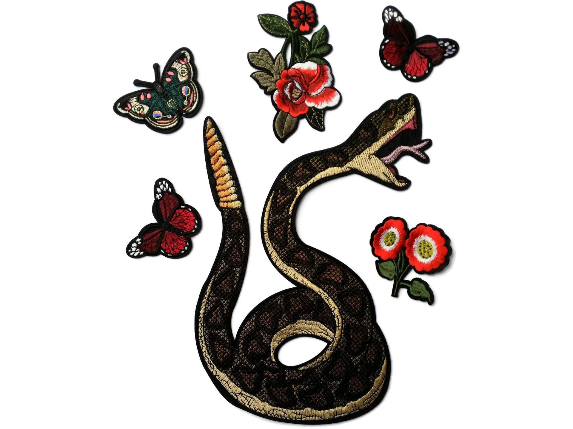 xl Schlange Cobra Schmetterling Blumen Gestickter Aufnäher Zum Aufbügeln Qualität Applikation xl Schlange Cobra Schmetterling Blumen Gestickter Aufnäher Zum Aufbügeln Qualität Applikation von 7CraftyCats