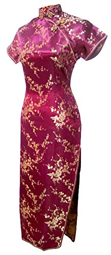 7Fairy Damen Burgund Jahrgang Chinesisch Abschlussball Kleid Cheongsam Lang Blumen Größe De 48 von 7Fairy