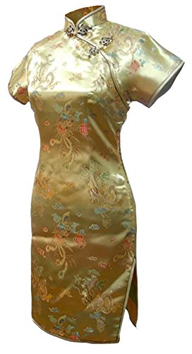 7Fairy Damen Gold Jahrgang Chinesisch Party Kleid Cheongsam Mini Drachen Größe De 32 von 7Fairy