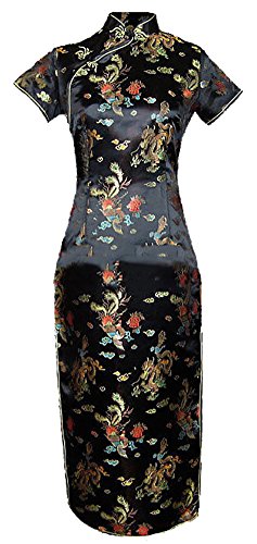 7Fairy Damen Schwarz Ancient Chinesisch Abend Kleid Cheongsam Lang Drachen Größe De 40 von 7Fairy