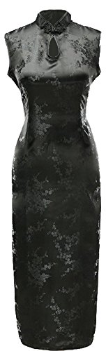 7Fairy Damen Schwarz Chinesisch Kleid Cheongsam Lang Blumen Schlüsselloch Größe De 36 von 7Fairy