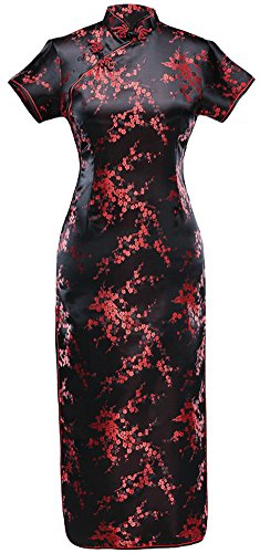 7Fairy Damen Schwarz & Rot Jahrgang Chinesisch Abschlussball Kleid Cheongsam Lang Blumen Größe De 42 von 7Fairy