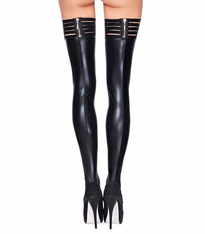 7Heaven Halterlose Strümpfe Halterlose schwarze wetlook Strümpfe mit Gummiband und Reißverschluss von 7Heaven