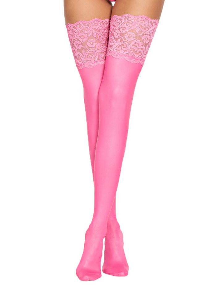 7Heaven Halterlose Strümpfe Pinke Damen Dessous wetlook Strümpfe Stockings mit Spitze halterlos de von 7Heaven