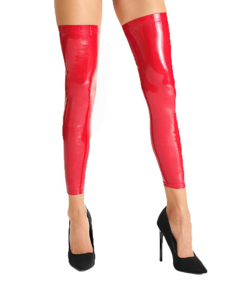 7Heaven Halterlose Strümpfe Rote wetlook Lack Strümpfe Damen Stockings Beinstulpen selbsttragend d von 7Heaven