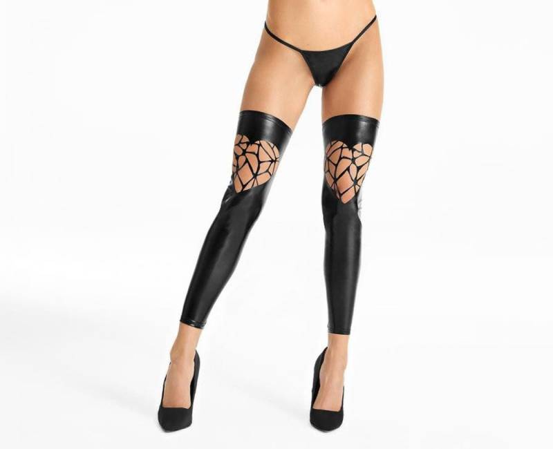 7Heaven Halterlose Strümpfe Schwarze wetlook Strümpfe mit Reißverschluss und Cut-Outs von 7Heaven