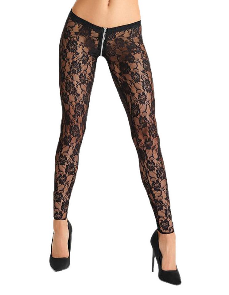 7Heaven Leggings Damen Leggings schwarz transparent aus Spitze dehnbar Frauen Pants mit von 7Heaven
