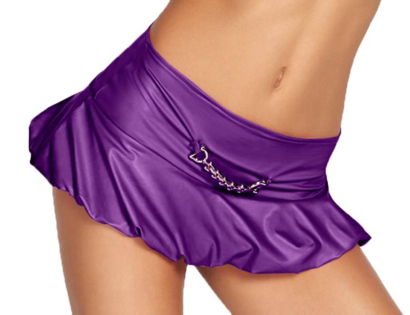 7Heaven Minirock Violetter Damen wetlook Gogo Mini-Rock dehnbar mit Metallkette von 7Heaven