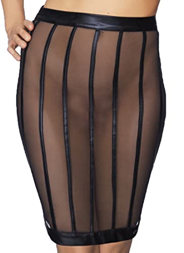 Schwarzer transparenter Dessous Rock mit Reißverschluss Knielang aus Tüll und Wetlook Material L von .7Heaven