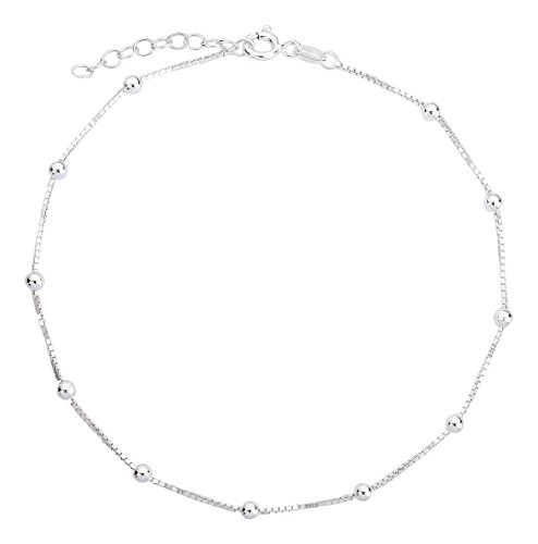 Fußkettchen, Fußkette, Veneziakette, Schmuck, Modeschmuck aus 925 Silber als Fußschmuck - 7K - Geschenke für Frauen, Mädchen und Männer, 22-25cm, 1mm, Modell 19 von 7K