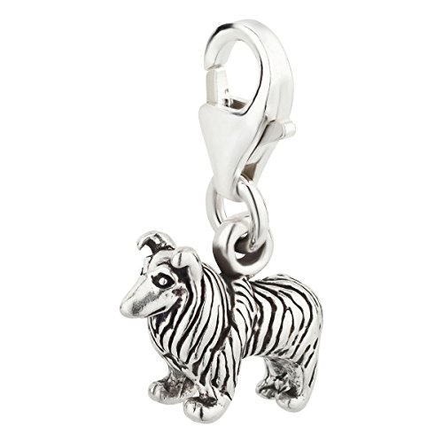 Charm Anhänger Hund kleiner Collie aus 925 Sterling Silber (11x8mm) von 7K