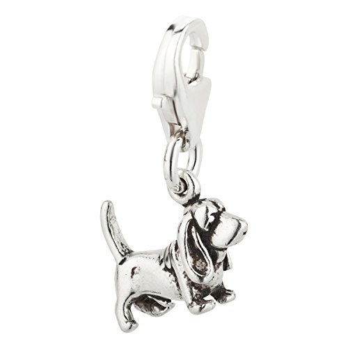 Charm Anhänger Hund kleiner Basset Hound aus 925 Sterling Silber (10x10mm) von 7K