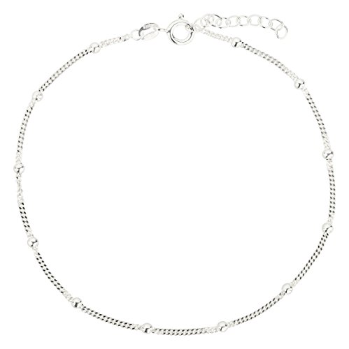 7K Fußkettchen, Fußkette, Panzerkette, Schmuck, Modeschmuck aus 925 Silber als Fußschmuck Geschenke für Frauen, Mädchen und Männer, 22-25cm, 1mm, Modell 24 von 7K