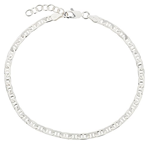 Fußkettchen, Fußkette, Stegpanzerkette, Schmuck, Modeschmuck aus 925 Silber als Fußschmuck - 7K - Geschenke für Frauen, Mädchen und Männer, 22-25cm, 3,7mm, Modell 55 von 7K