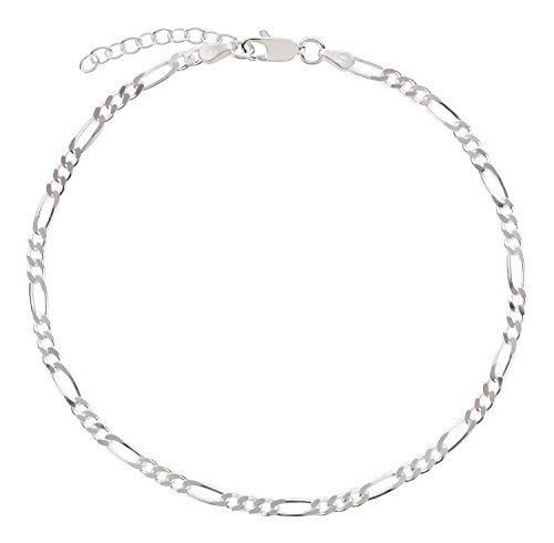 Fußkettchen, Fußkette, Figarokette, Schmuck, Modeschmuck aus 925 Silber als Fußschmuck - 7K - Geschenke für Frauen, Mädchen und Männer, 23-26cm, Modell 28 von 7K